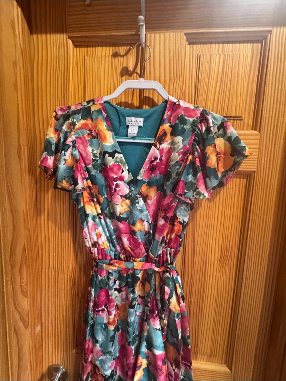 Nicole Miller Floral Midi Dress in Teal, Pink, Orange